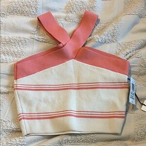 Aritzia Pink and Cream Crop Top